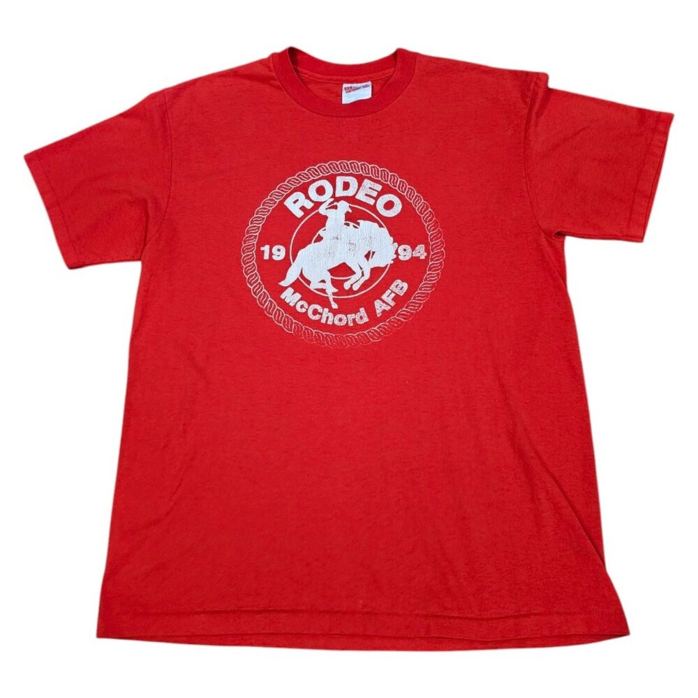 Retro 90s Air Force Rodeo Tshirt 1994 Red Single Stitch Sz L McChord AFB
